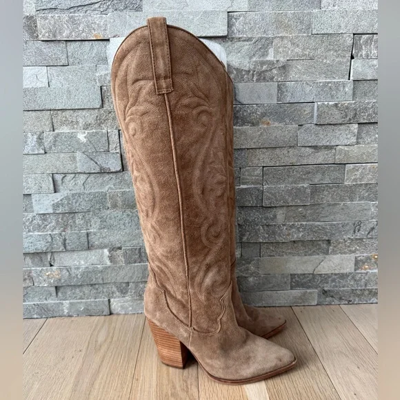 Steve Madden Lasso Pointed Toe Chunky Heel Knee-high Brown Cowboy Boots 8 - Picture 9 of 15
